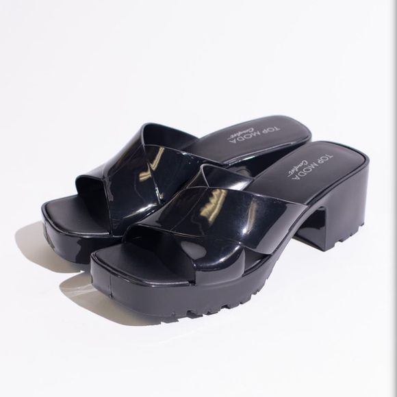 Black Jelly Shiny Platform Sandals Size 8 - Picture 6 of 6